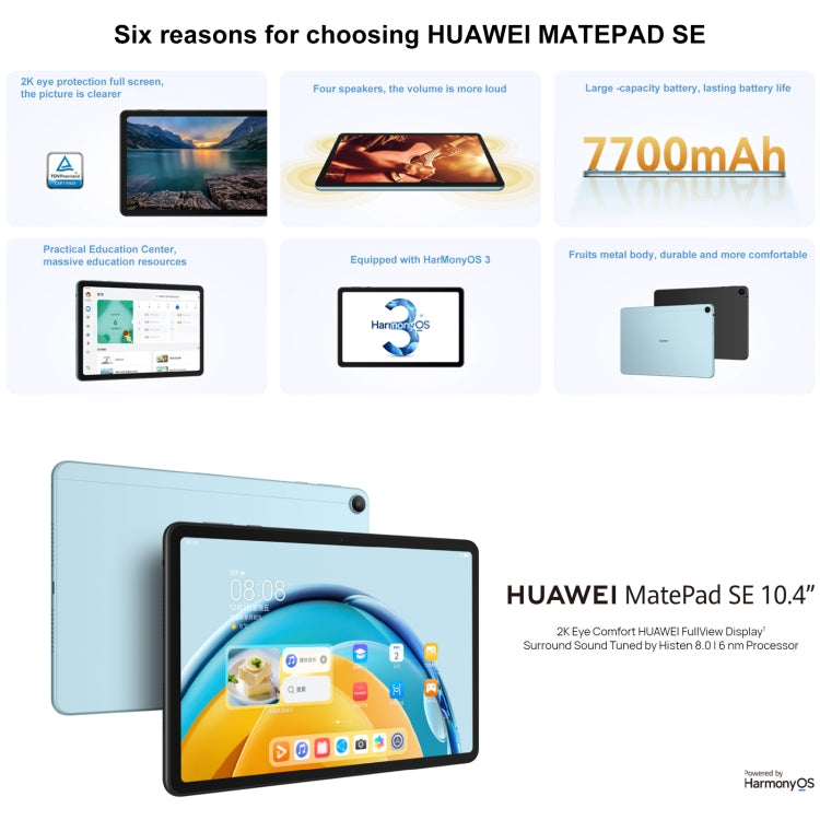 HUAWEI MatePad SE Wi-Fi, 10.4 inch, 6GB+128GB, HarmonyOS 3 Qualcomm Snapdragon 680 Octa Core, Support Dual WiFi / BT, Not Support Google Play(Black) - free shipping - PMC TechLife - Order now!