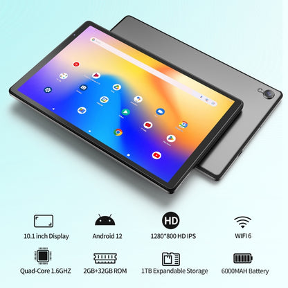 D10A 10.1 inch Tablet PC, 2GB+32GB, Android 12 Allwinner A133 Quad Core CPU, Support WiFi 6 / Bluetooth, Global Version with Google Play, US Plug (Grey) - 10.1 inch by PMC Jewellery | Online Shopping South Africa | PMC Jewellery