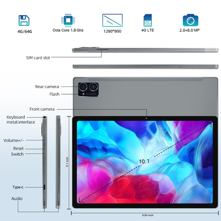 G16 4G Phone Call Tablet PC, 10.1 inch, 4GB+64GB, Android 8.0 MTK6750 Octa Core 1.8GHz, Dual SIM, Support GPS, OTG, WiFi, BT (Blue) - 10.1 inch by PMC TechLife | Online Shopping South Africa | PMC TechLife
