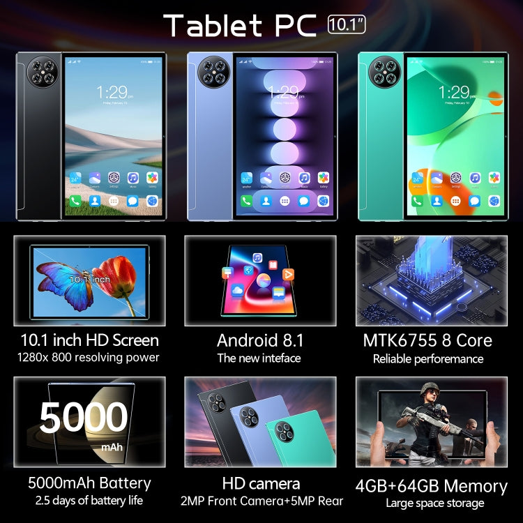 X90 4G LTE Tablet PC, 10.1 inch, 4GB+64GB, Android 8.1  MTK6755 Octa-core 2.0GHz, Support Dual SIM / WiFi / Bluetooth / GPS (Black) - 10.1 inch by PMC TechLife | Online Shopping South Africa | PMC TechLife