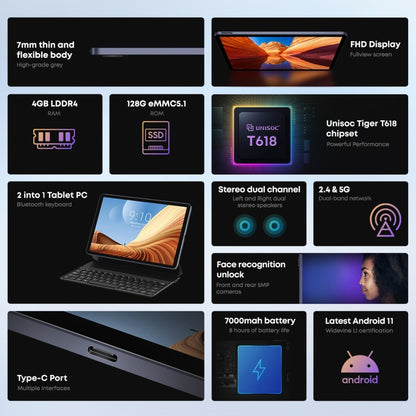CHUWI HiPad Air Tablet PC, 10.3 inch, 4GB+128GB, Without Keyboard, Android 11, Unisoc T618 Octa Core 2.0GHz, Support Face Recognition & Bluetooth & WiFi & TF Card (Black+Gray) - CHUWI by CHUWI | Online Shopping South Africa | PMC Jewellery
