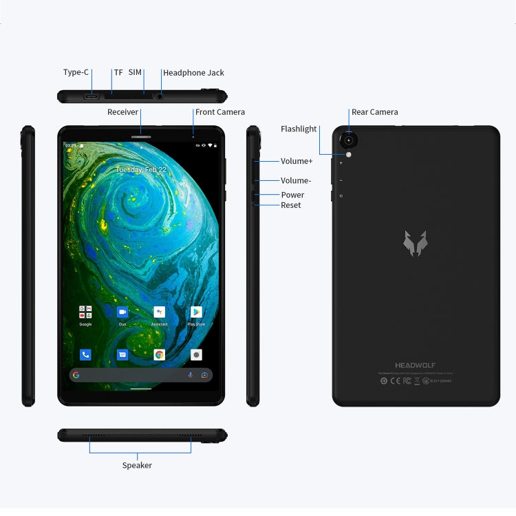 HEADWOLF FPad1 4G LTE, 8 inch, 3GB+64GB, Android 11 Unisoc T310 Quad Core up to 2.0GHz, Support Dual Band WiFi & Bluetooth & TF Card, US Plug(Black) - Other by HEADWOLF | Online Shopping South Africa | PMC Jewellery | Buy Now Pay Later Mobicred