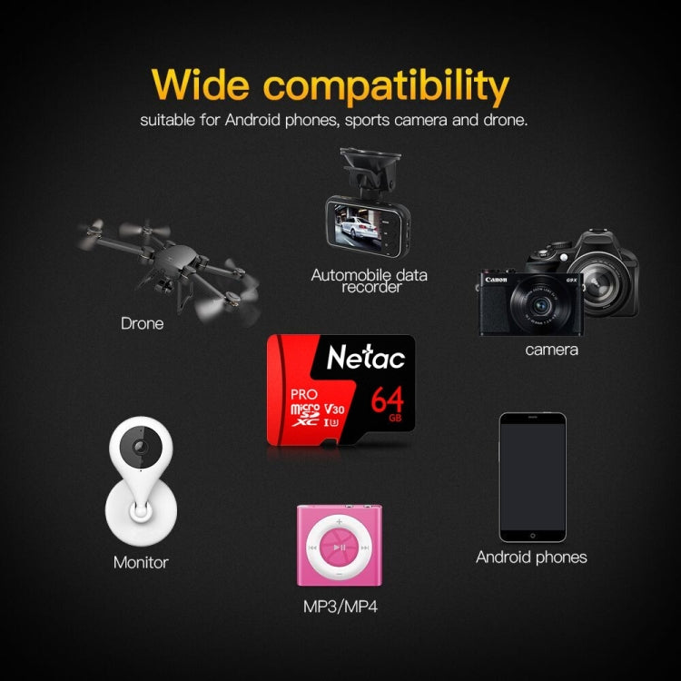 Netac P500 PRO 64GB U3 Speed Level Automobile Data Recorder Monitor Camera Memory Card TF Card - Micro SD Card by Netac | Online Shopping South Africa | PMC TechLife | Buy Now Pay Later Mobicred