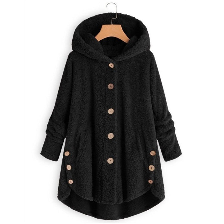 Button Plush Irregular Solid Color Coat (Color:Black Size:XXL) - Hoodie by PMC Jewellery | Online Shopping South Africa | PMC Jewellery