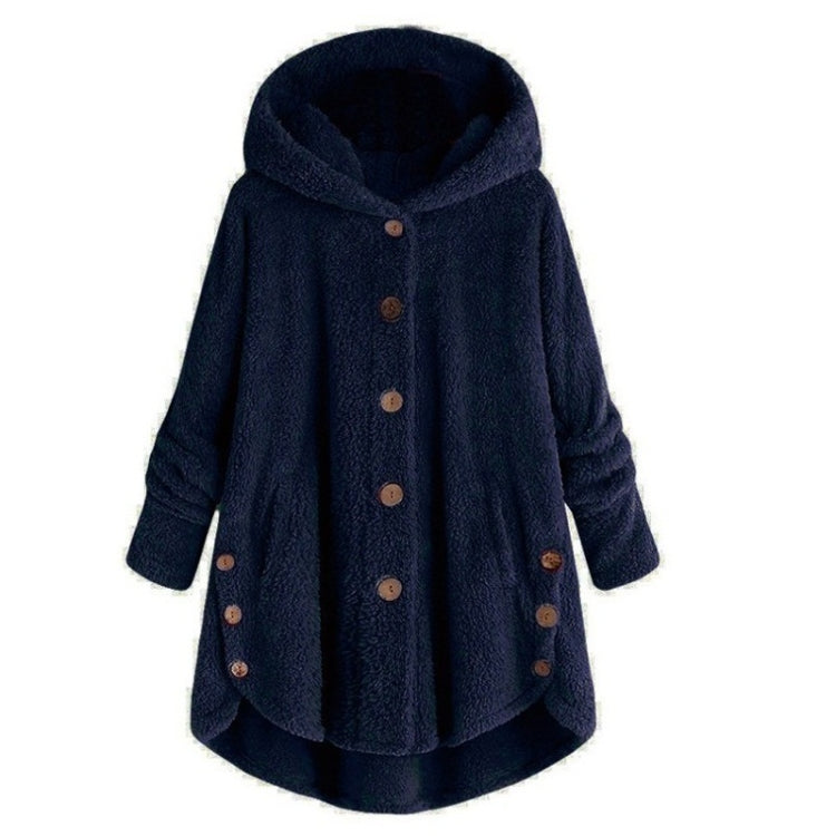 Button Plush Irregular Solid Color Coat (Color:Navy Blue Size:XXXL) - Hoodie by PMC Jewellery | Online Shopping South Africa | PMC Jewellery