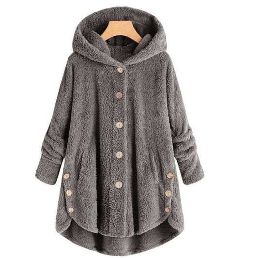 Button Plush Irregular Solid Color Coat (Color:Dark Gray Size:S) - Hoodie by PMC Jewellery | Online Shopping South Africa | PMC Jewellery