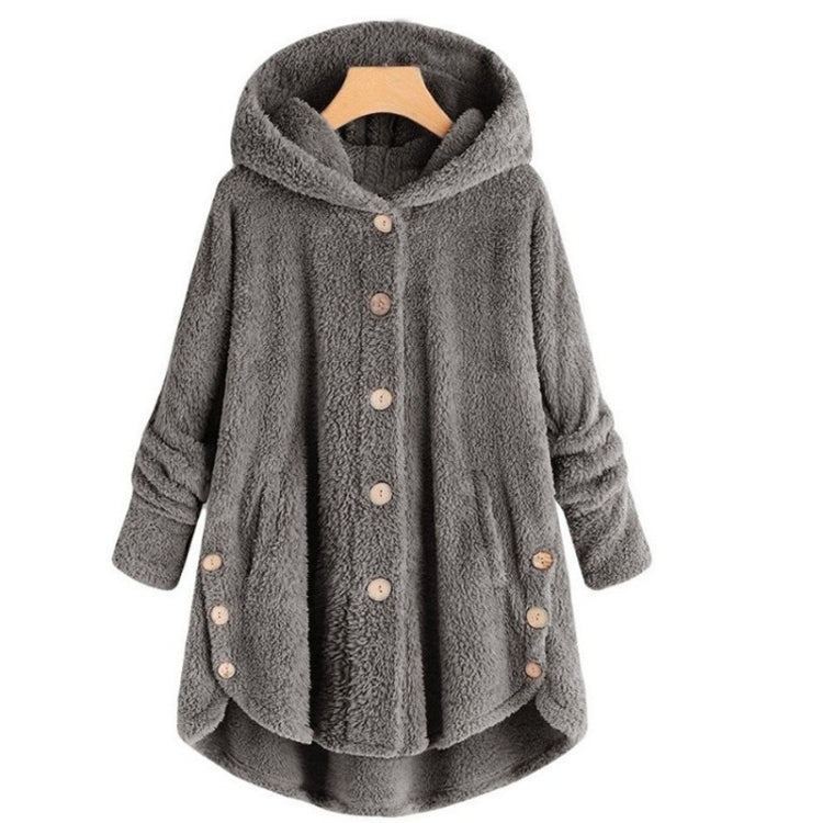 Button Plush Irregular Solid Color Coat (Color:Dark Gray Size:L) - Hoodie by PMC Jewellery | Online Shopping South Africa | PMC Jewellery