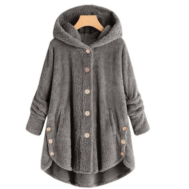 Button Plush Irregular Solid Color Coat (Color:Dark Gray Size:XXXL) - Hoodie by PMC Jewellery | Online Shopping South Africa | PMC Jewellery