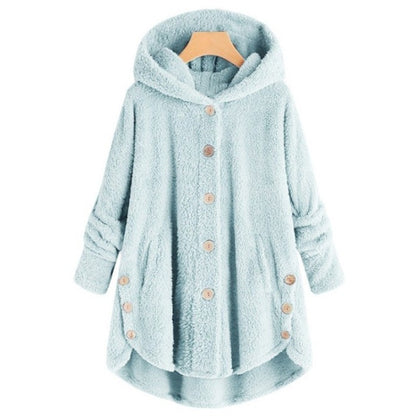 Button Plush Irregular Solid Color Coat (Color:Sky Blue Size:XXXL) - Hoodie by PMC Jewellery | Online Shopping South Africa | PMC Jewellery